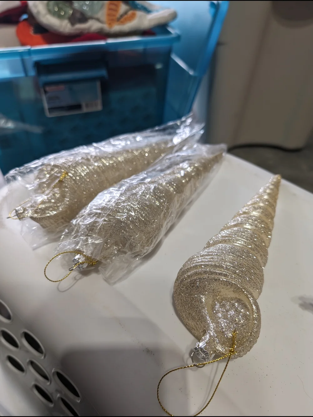 Pier 1 Gold Glitter Spiral Shell Holiday Ornament